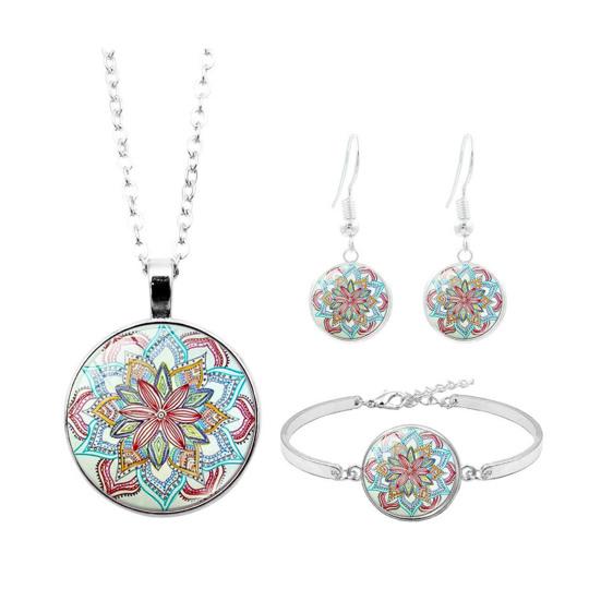 Набор украшений Кабошон Мандала Ожерелье Женский Кулон Серьги Стеклянный Браслет Подарок ARI