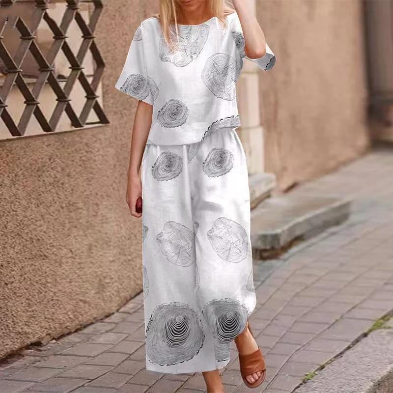 Floral Print Outfits Womens Half Sleeve Shirt and Pants Summer Two Piece Suit Set