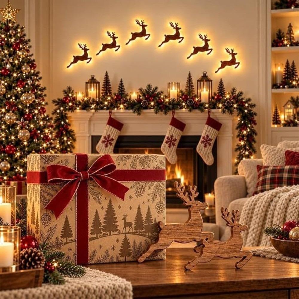 7pcs Santa Claus Christmas LED Ornaments Reindeer DIY Wall Art Wall Stickers Crafts Christmas