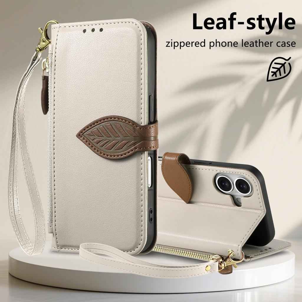Чехол-книжка для iPhone 17 из кожи Leaf с ремешком через плечо