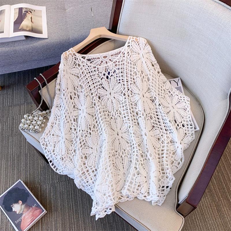 DIMANAF 2024 Новая летняя женская футболка с изображением летучей мыши без рукавов Базовые кружевные модные топы Кружевные футболки Повседневные свободные футболки