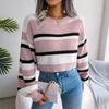 Women's  Winter Top  Style Casual Striped Long Sleeve Crop Knit Sweater