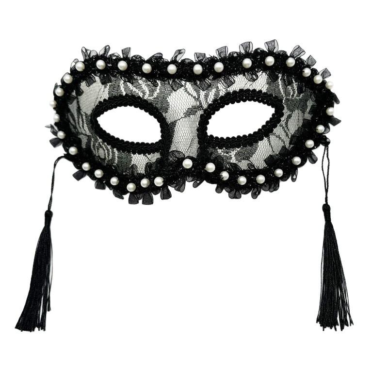 Creative Pearl Lace Half-Face Mask Lace Fringe Mask Masquerade Fancy Prom Women Cosplay Halloween Party Ball Mask Face Cover