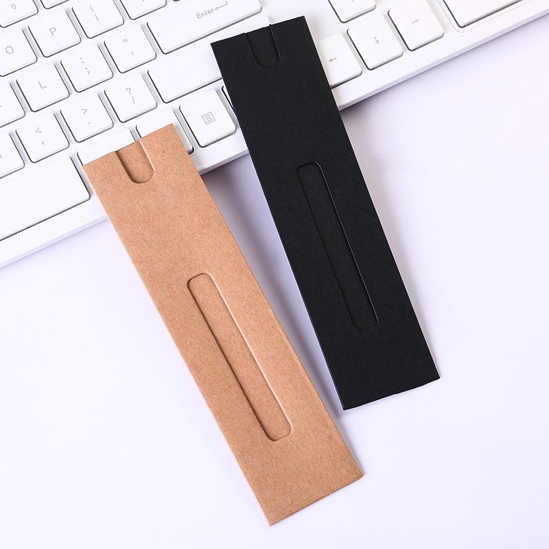 Black Kraft Paper Pencil Sleeve with Printable Logo - Single Pen Stationery Box with Window