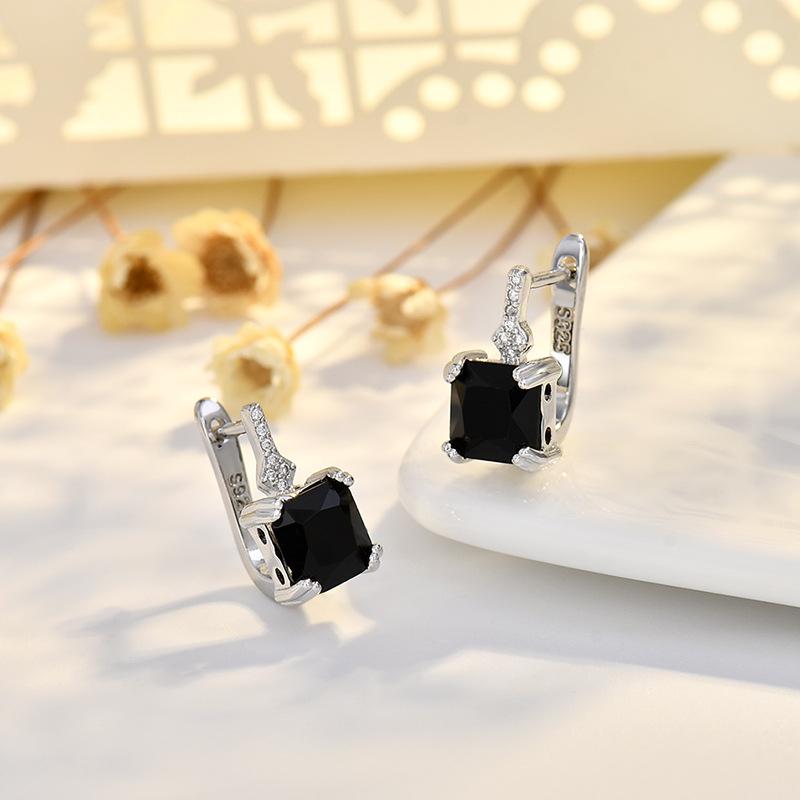 BELLA BOX Fashionable And High-end Square Zircon Ear Buckles With Geometric Design For Women, Simple Korean-style Earrings