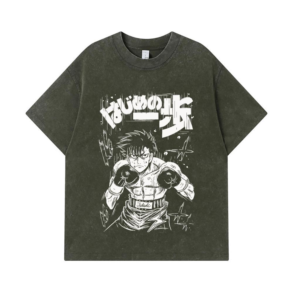 275 GSM Washed T-shirts 100% Cotton Hajime no Ippo V7 Takeshi Print Unisex Heavy Cotton T Shirt