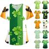 Women's Fashion V-neck Short-sleeved Work Clothes With Pockets St. Patrick Print Top Wear