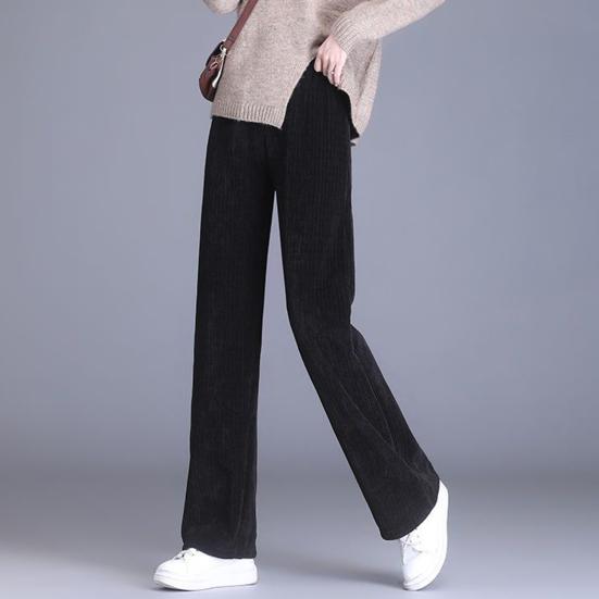 Женские зимние брюки Эластичные с высокой талией Прямые с широкими штанинами Бархатная подкладка Длинные брюки Однотонные Свободного кроя Повседневные брюки