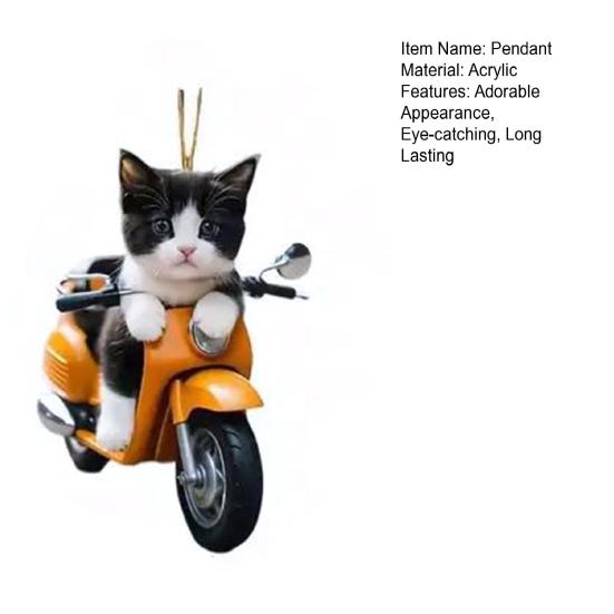 Motorcycle Cat Pendant Car Ornament with Lanyard Easy To Hang Rearview Mirror Hanging Ornament Kitty