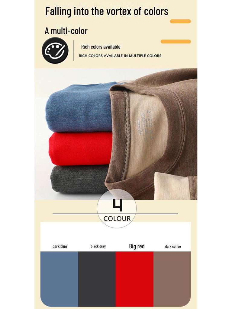 Мужское термобелье Plus Velvet Top - плотное, однотонное, с круглым вырезом, бесшовное, из смеси кашемира и шелка, эластичный крой, осенняя одежда.