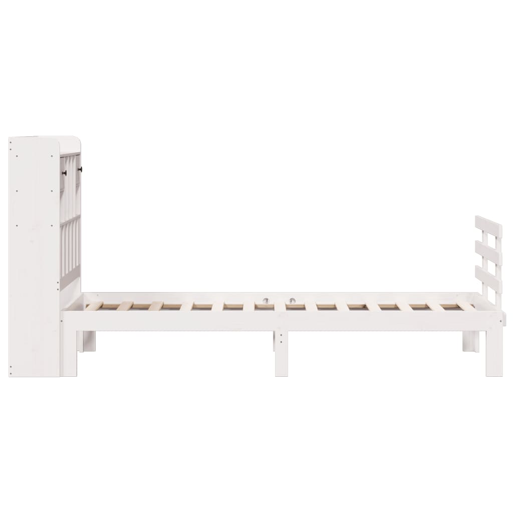 Solid Wood Bed with Shelf Without Mattress White 90x190 cm Pine