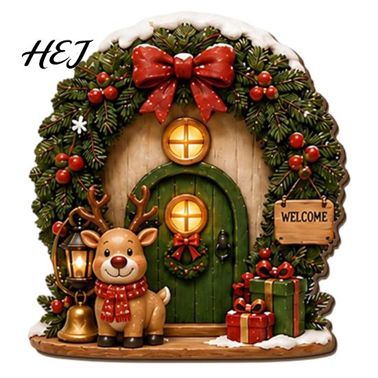 Miniature House for Shelf Christmas Fairy Door, Tiny Wood Decorative Dollhouse Accessory, Small Garden Accessories Mini Gnome Door Home Wall Decor