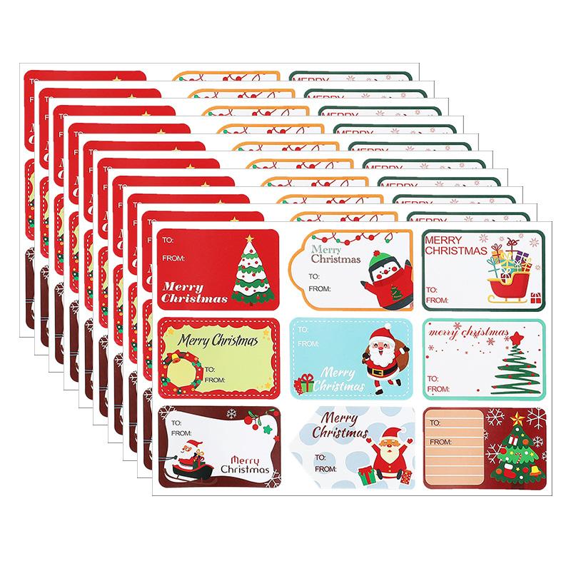 90pcs/10sheets Christmas Stickers Gift Box Wrapping Decoration Paper Label Sticker Name Tag 2024 Merry Christmas Decor New Year