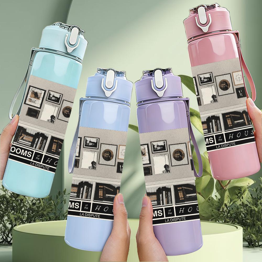 1PC Vintage room furniture rectangular print 750ml colorful plastic sports water bottle leakproof pop up lid with straw for outdoor work home use