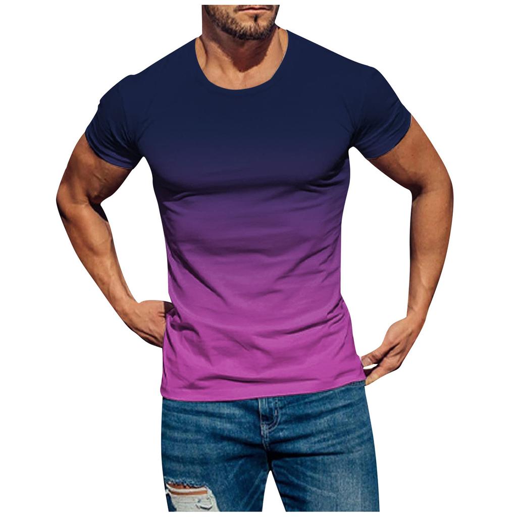 Mens T Shirts Casual Short Sleeve Shirts Gradient Neck Soft Loose Fit Graphic Tees Summer Tshirts For Men