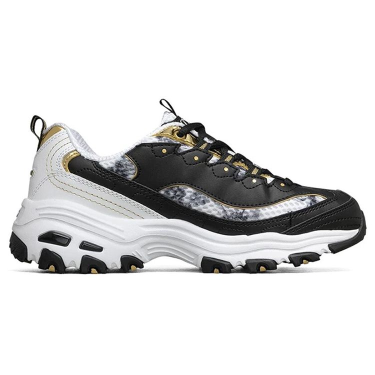 Skechers DLites Ткань Синтетическая кожа Удобные Модные Низкие Кроссовки в стиле 'Папа' Женские кроссовки Черный Золотой 99999957-BKGD