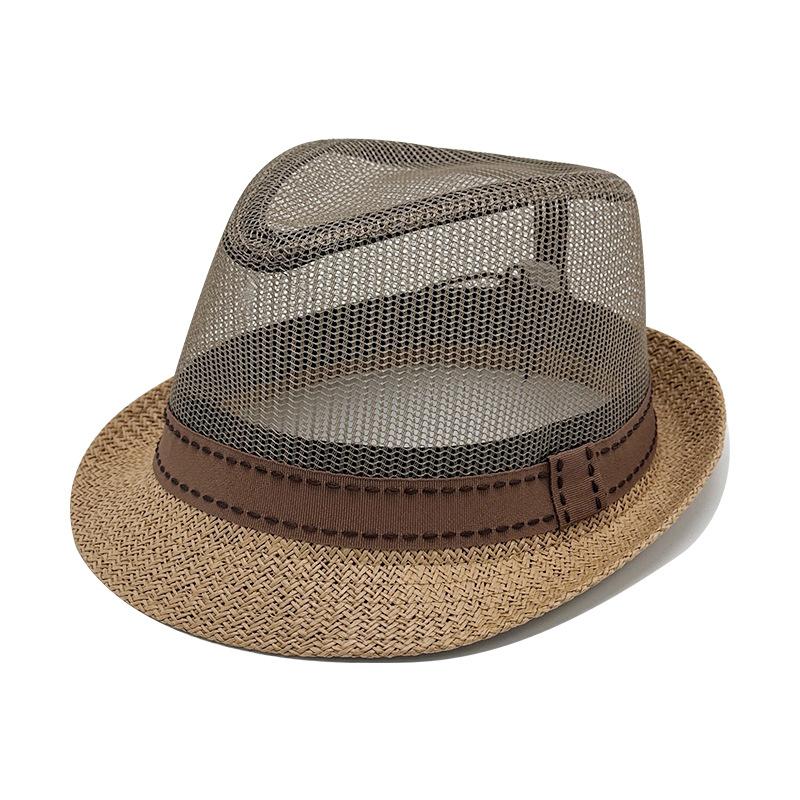 Mesh Eyelet Belt Hat British Jazz Hat Korean Style Trendy Sun Protection Straw Hat Sunshade Hat Summer Beach Hat