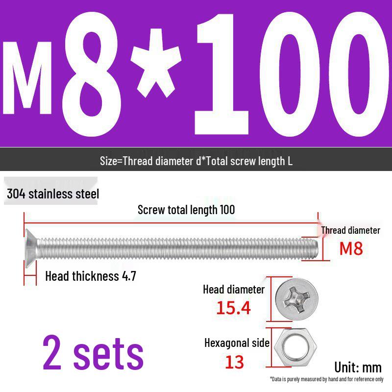 Набор Extra Long Phillips Flat Head Винтов и Гаек из Нержавеющей Стали 304 (2М, 3М, 4М)