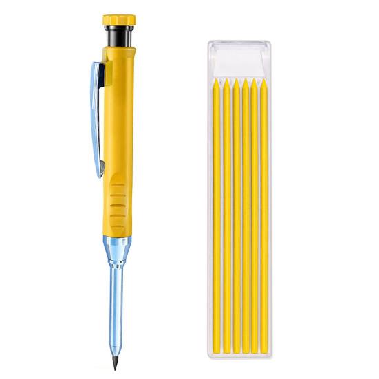 Механические плотницкие карандаши с 6 сменными стержнями, строительный карандаш со встроенной точилкой, маркер с глубоким отверстием и длинным пером для деревообработки, архитектурная маркировка