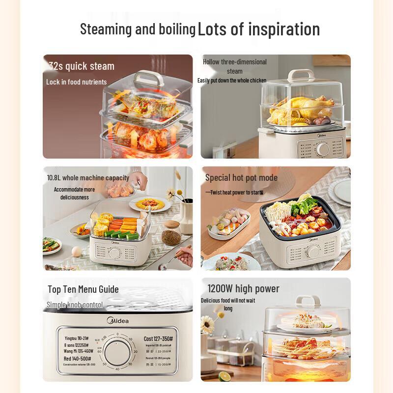 Midea 10.8L 3-Layer Electric Steamer & Cooker CN plug (adapter included)