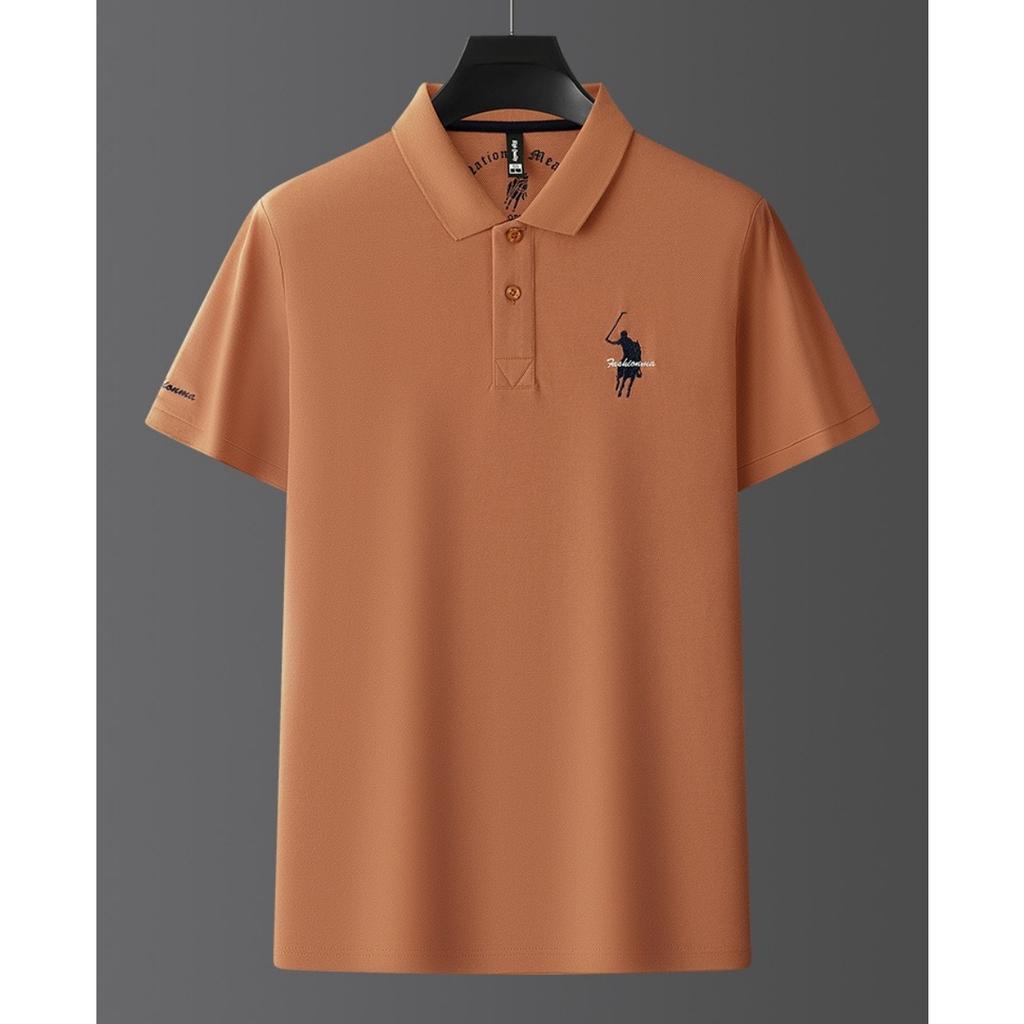 Trend Hub Роскошная вышивка Мужская рубашка поло Тонкая дышащая 100% хлопок Черный Темно-синий Лацкан С коротким рукавом Топы Брендовая одежда