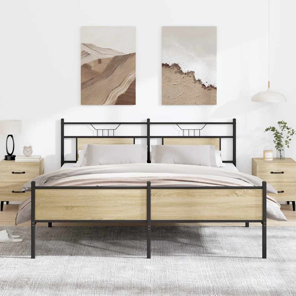 Metal Bed without Mattress Sonoma Oak Finish 180 x 200 cm