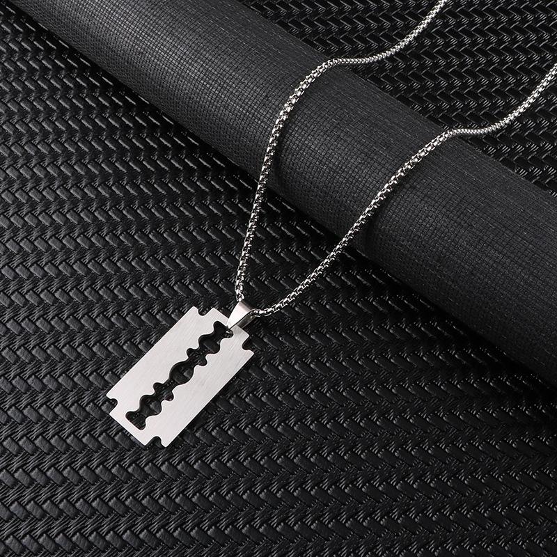 Titanium Steel Blade Pendant Men's Necklace Simple Long Sweater Chain Men's Pendant Jewelry Geometric Pendant