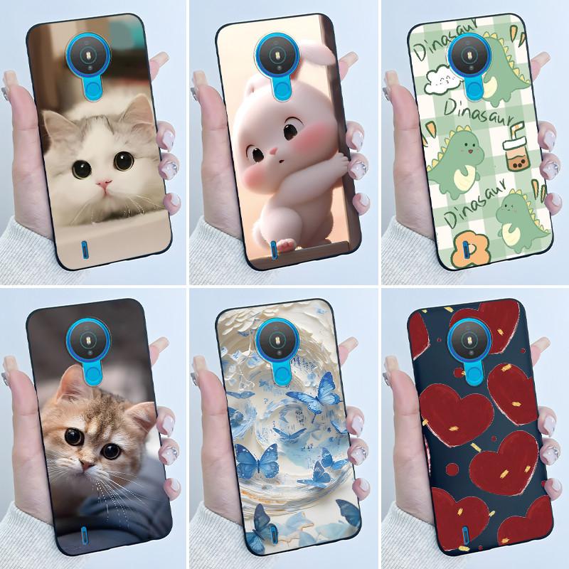 Cute Case For Nokia 1.4 / Nokia 1 / Nokia 1 Plus Capa Printing Shell Protective Cover Soft Silicone Cartoon Black Casing Fundas