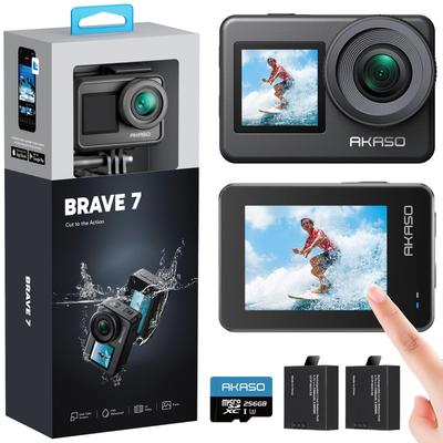 Экшн-камера AKASO 256 ГБ Носимая IPX8 10 м Подводная съемка 8x Замедленная съемка Пульт Голосовое управление Внешний микрофон 2 аккумулятора 1350 мАч - Камера Brave7-4K,