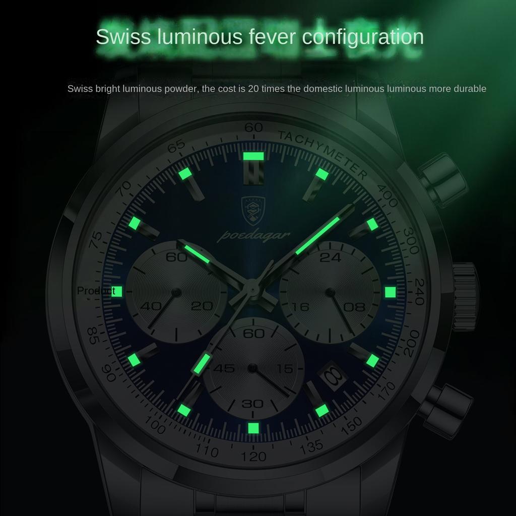 Роскошные новые мужские часы с ремешком из нержавеющей стали, многофункциональные кварцевые наручные часы с хронографом