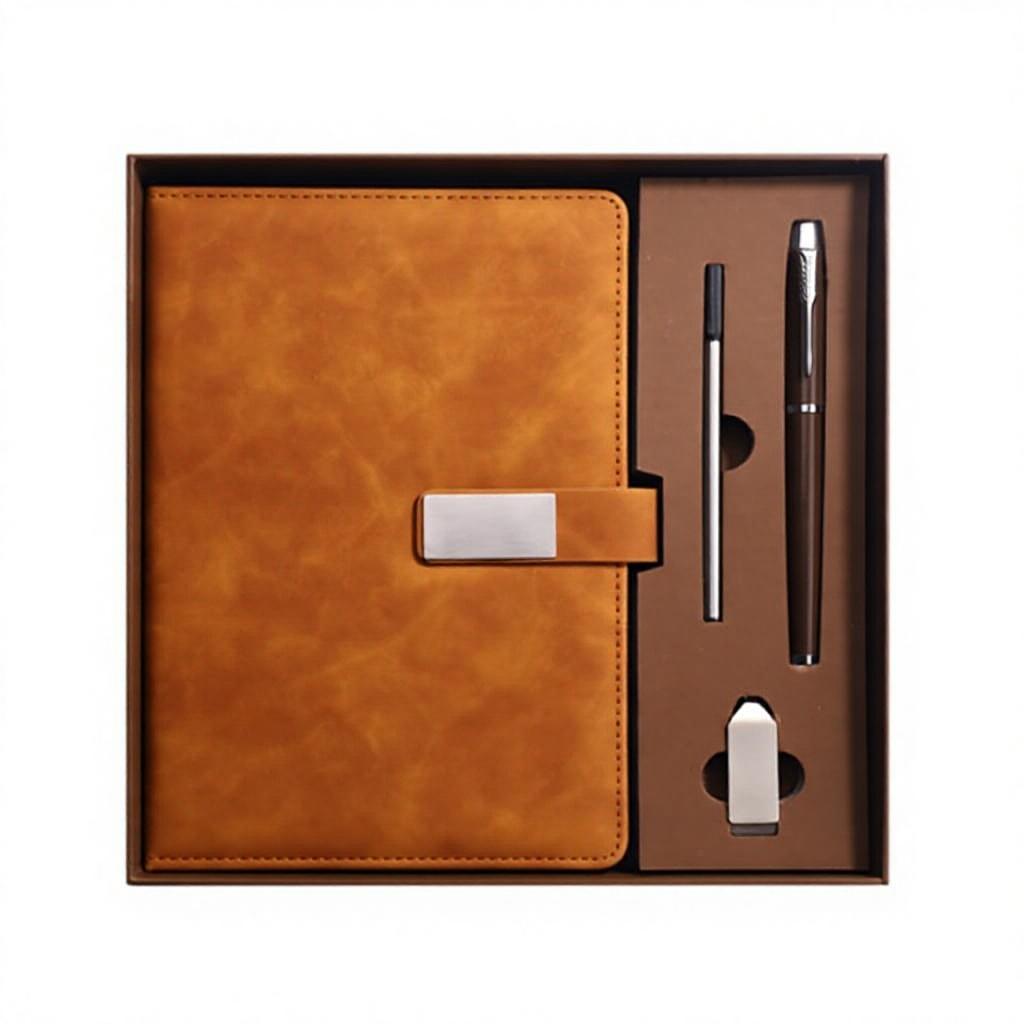 Custom Logo School & Business Notebook Set Wired Glue Bound PU Leather Cover Notepad Gift for Students and Professionals