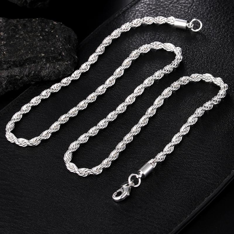 925 Silver 4mm Twisted Snake Chain Necklace Men Women Jewelry 16 -30 Inch