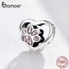BAMOER 925 Sterling Silver Cat Love Heart-shape Charm Paw Footprints Heart Charms Beads Fit Original Bracelet