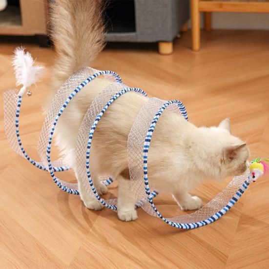 Игрушка туннель для кошек Спиральная игрушка для котят Складная конструкция Легко устанавливается Интерактивный спиральный туннель для кошек с игрушкой-пером