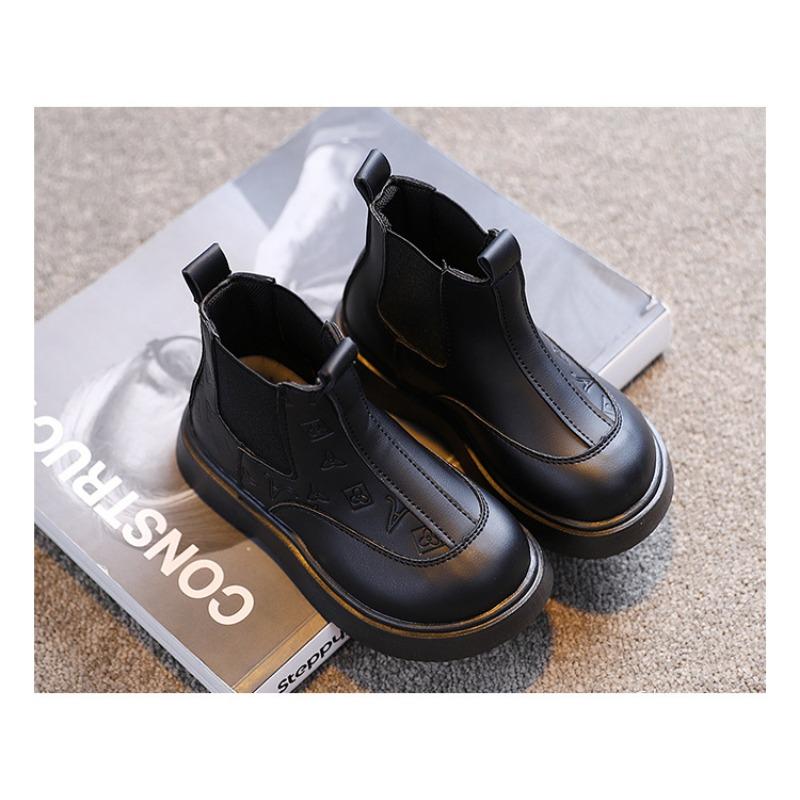 Модные универсальные новые черные одинарные ботинки в британском стиле детские короткие ботинки детские кожаные ботинки