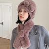 Winter Warm Scarf Hat Two-piece Set, Middle-aged and Elderly Temperament Rex Rabbit Fur Hat, Mother Flower Scarf