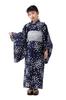 Yukata Set with Heko Obi Easy To Navy Blue with Small Floral Size L Girls' Two-Piece (Heko Obi) - Wear, 2-Way, 100% Cotton, Print, (145cm)