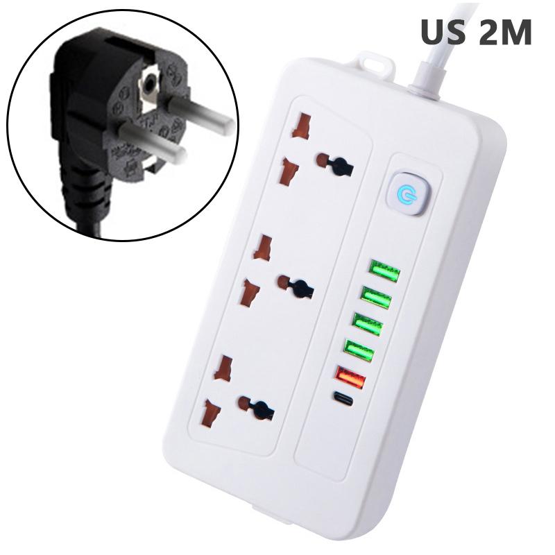 Универсальный удлинитель с 2/3 розетками и зарядным устройством на 6 портов USB, кнопка переключения удлинителя, удлинитель 2M/3M, розетка для удлинителя EU UK Us