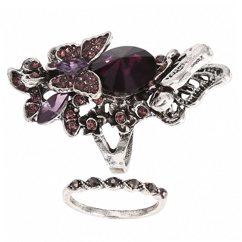 2 шт./компл. Винтажное женское кольцо с большим драгоценным камнем и кристаллом, модное роскошное изящное кольцо в виде бабочки, складывающееся в стек, ювелирные изделия