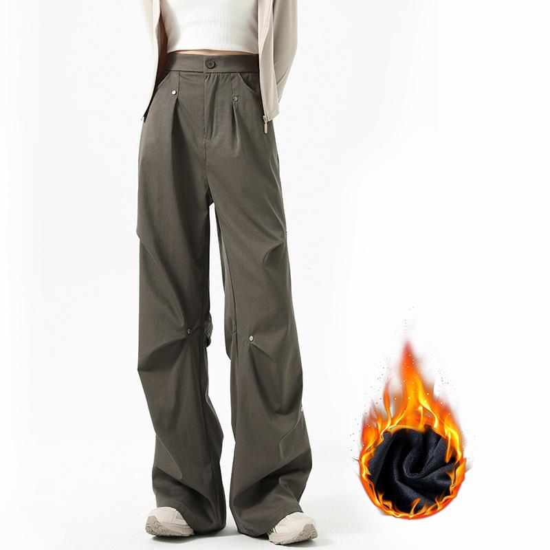 Женские теплые брюки-карго с флисовой подкладкой, свободные повседневные брюки прямого покроя с высокой талией, модные и удобные спортивные брюки