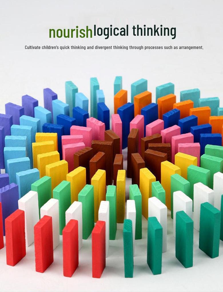 Colored Wooden Domino Blocks - 120 Pieces for Kids Age 2-6