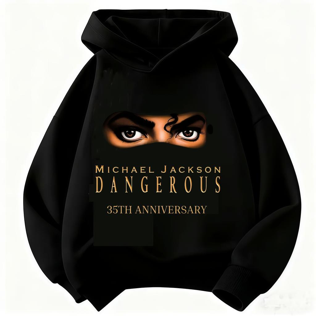 Детская толстовка Майкл Джексон Dangerous 35-летие Принт Свитшот Модная для мальчиков и девочек Повседневная с длинным рукавом с капюшоном Уличная одежда