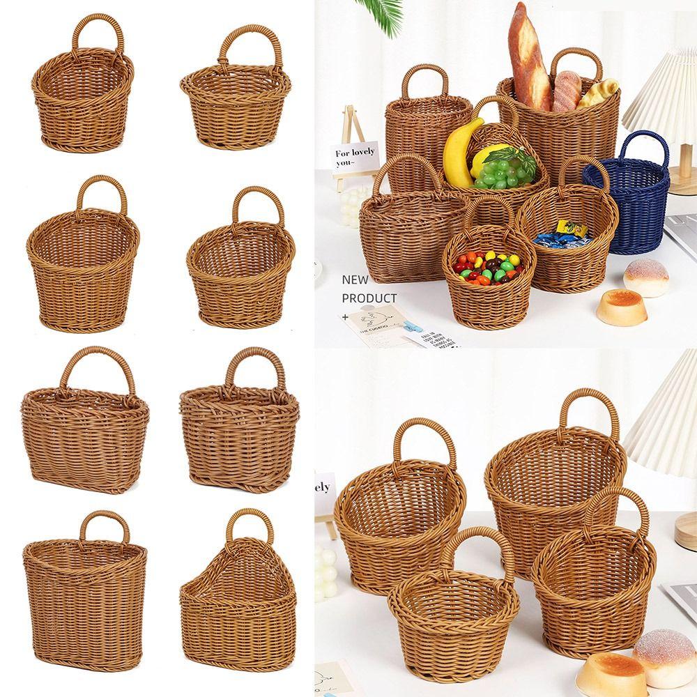 With Handle Hand-woven Hanging Baskets Imitation Rattan Wall Hanging Basket