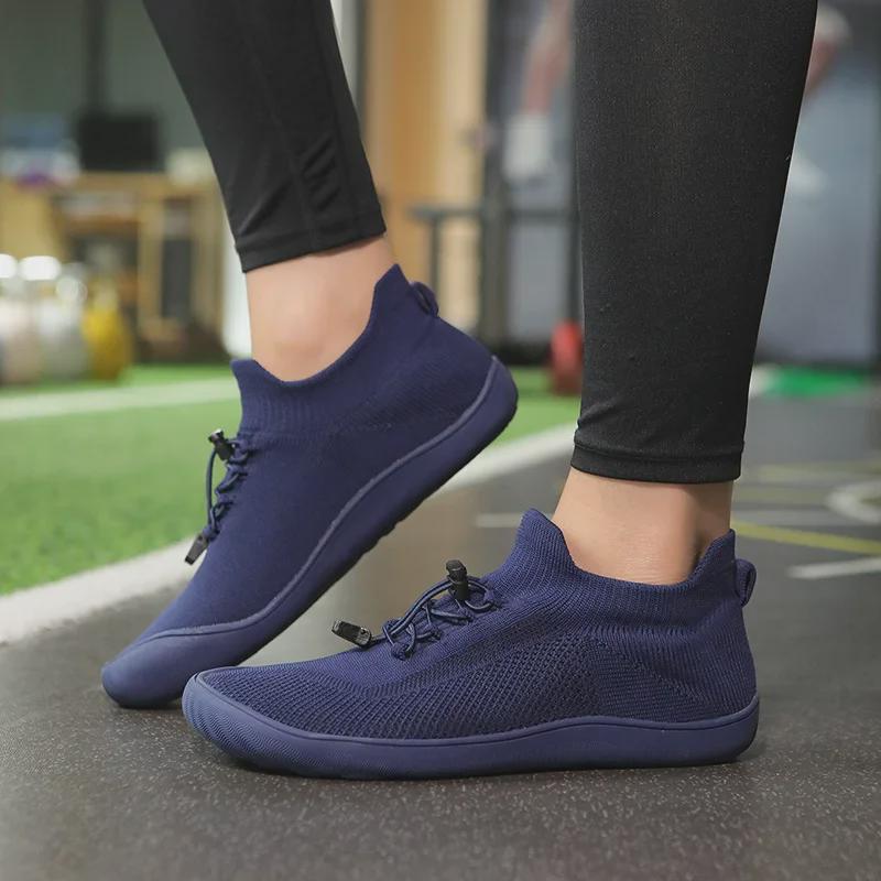 Men's Wide Fit Mid-Tube Breathable Flying Weave Barefoot Shoes with Non-Slip Sole.