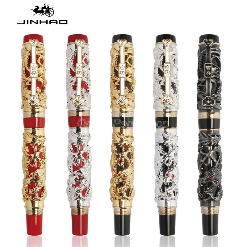 Jinhao Винтажная Металлическая Резьба Тиснение Дракон и Феникс Средний Наконечник Тяжелая Перьевая Ручка Благородная Офисная Школьная