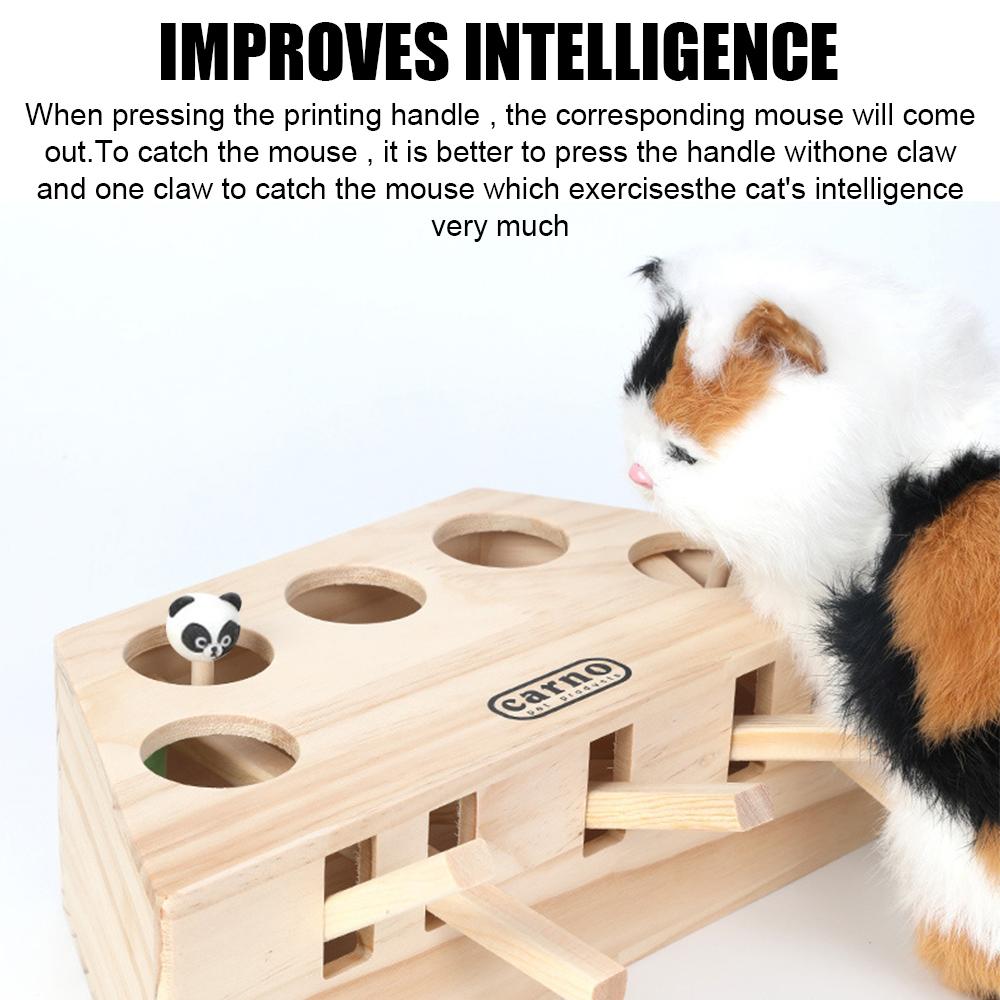 Wooden Cat Hunt Toy Catch Bite Indoor Funny Teasing With 3/5-holed Mouse Holes Pet Hit Hamster Cat Catching Mouse Pet Supplies Interactive Puzzle Toys