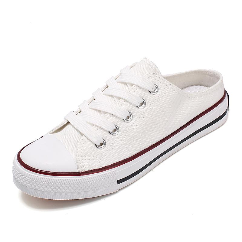 Summer Casual Low-top Shallow-mouth Canvas Shoes half-Support Women's Cloth Shoes Lazy Shoes Student Skate Shoes
