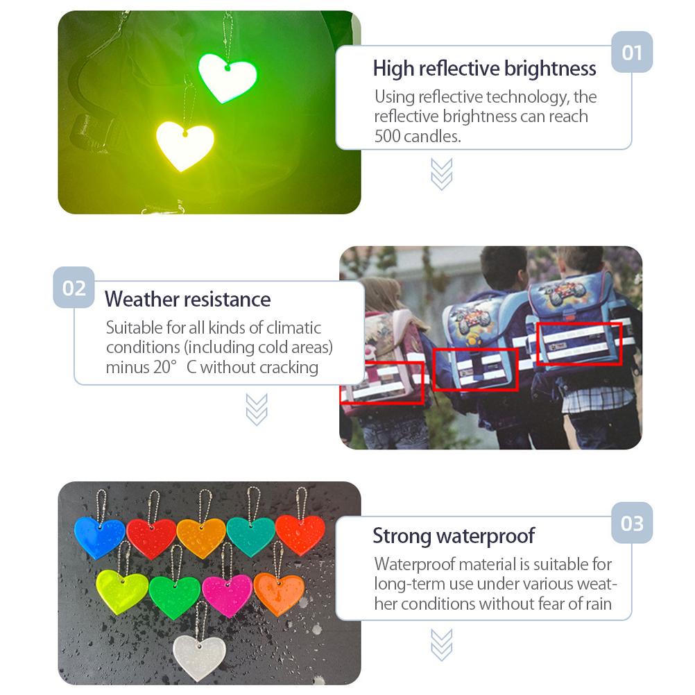 12 шт. разноцветный защитный отражатель подвеска Love Heart защитный отражатель детский отражатель подвеска для