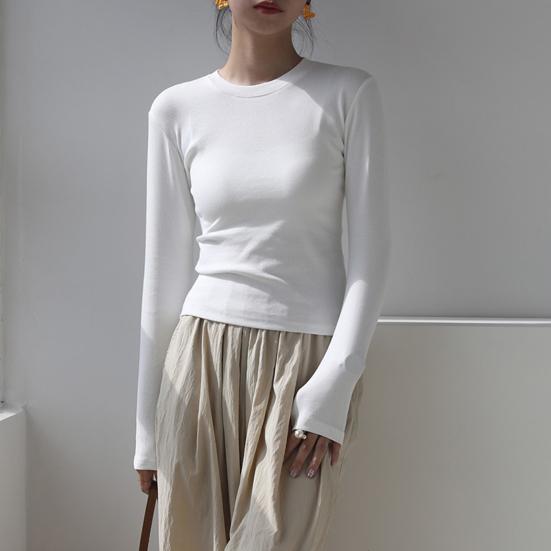 Женская футболка с круглым вырезом и длинным рукавом, облегающая футболка, однотонная, легкая, универсальная, топы, одежда для отдыха