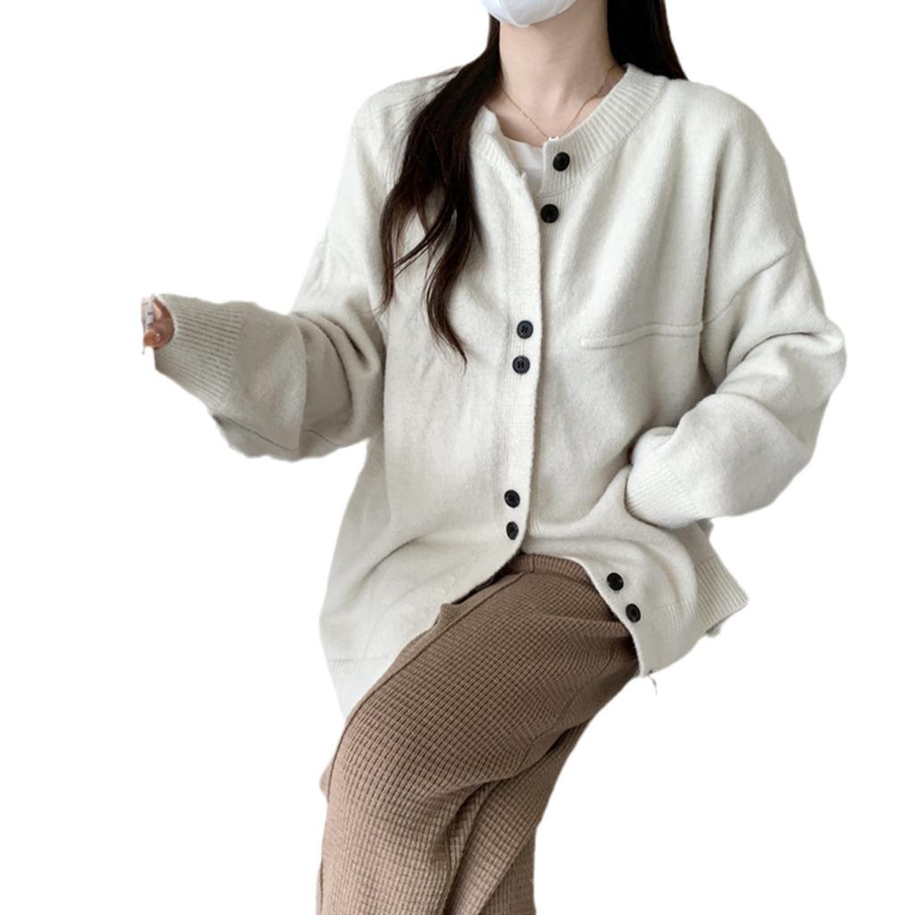Свободный однотонный вязаный кардиган в японском стиле в стиле ленивой моды для женщин, весна-осень, мягкий вощеный дизайн, свитер с верхом, пальто